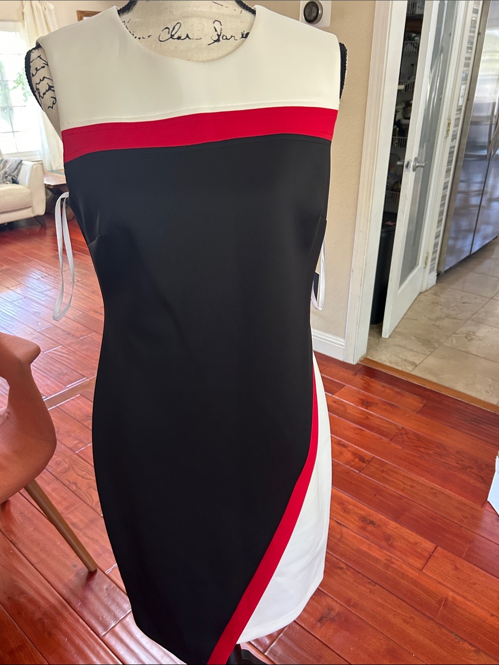 Tommy Hilfiger Black, White & Red Colorblock Midi Sheath Dress